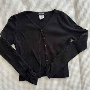 Joe Boxer Black Ribbed Cardigan with Tie Sleeves